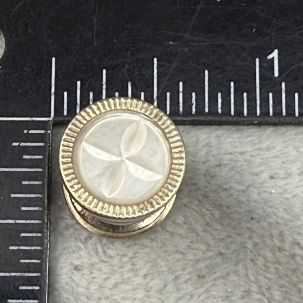 Vintage Cufflinks Silver Tone Snap Mother of Pearl - Picture 2 of 7